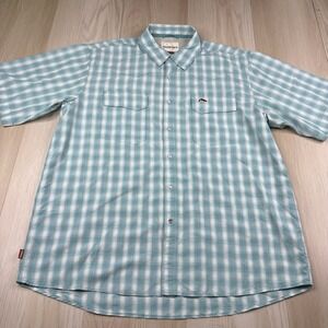 Simms Fishing Big Sky Short Sleeve Pearl Snap Shirt UPF 50 Plaid Men's Size XL